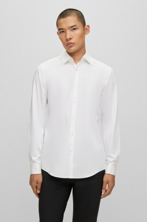 Camisas Hugo Boss Slim-fit In Stretch-cotton Satin Hombre Blancos | 70684-ZJLV