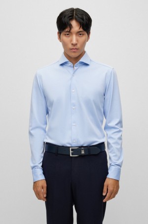 Camisas Hugo Boss Slim-fit In Structured Performance-stretch Hombre Azules Claro | 20453-ZUCB