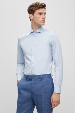 Camisas Hugo Boss Slim-fit In Structured Stretch Algodon Hombre Azules Claro | 47836-FMVC
