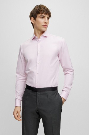 Camisas Hugo Boss Slim-fit In Structured Organic Algodon Hombre Rosas Claro | 84930-RWED