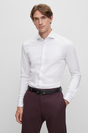 Camisas Hugo Boss Slim-fit In Structured Performance-stretch Hombre Blancos | 63179-IRYH