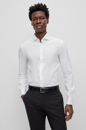 Camisas Hugo Boss Slim-fit In Structured Stretch Algodon Hombre Blancos | 73042-URBP