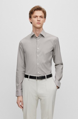 Camisas Hugo Boss Slim-fit In Structured Performance-stretch Fabric Hombre Grises | 53840-QVUH