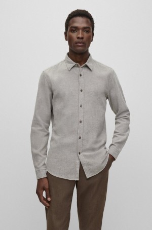 Camisas Hugo Boss Slim-fit In Washed Algodon Twill Hombre Grises | 52078-WTFA