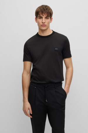 Camiseta Hugo Boss Algodon Regular-fit With Logo Badge Hombre Negros | 91685-DERH