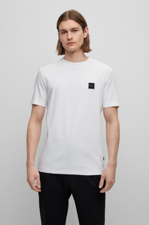 Camiseta Hugo Boss Algodon Regular-fit With Logo Badge Hombre Blancos | 25760-CFNX