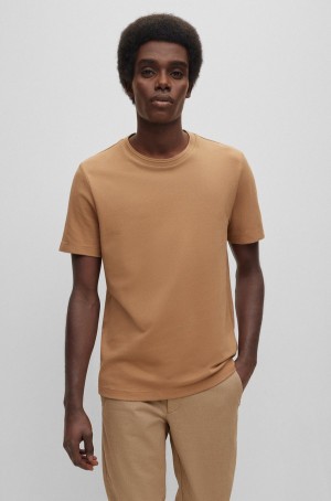Camiseta Hugo Boss Algodon-blend With Bubble-jacquard Structure Hombre Beige | 13458-WVGT