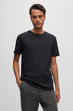 Camiseta Hugo Boss Algodon-blend With Bubble-jacquard Structure Hombre Negros | 76958-QMTE