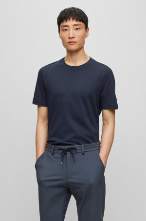 Camiseta Hugo Boss Algodon-blend With Bubble-jacquard Structure Hombre Azules Oscuro | 04591-NJKW
