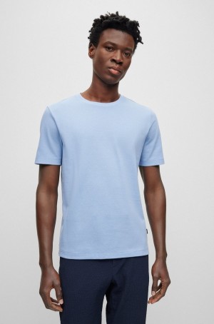 Camiseta Hugo Boss Algodon-blend With Bubble-jacquard Structure Hombre Azules Claro | 92730-YRLK