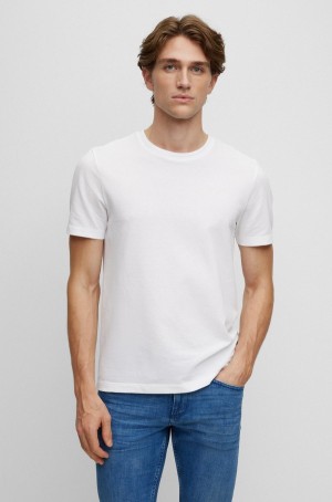 Camiseta Hugo Boss Algodon-blend With Bubble-jacquard Structure Hombre Blancos | 60157-ASPI