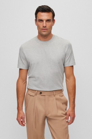 Camiseta Hugo Boss Algodon-cashmere With Mercerised Finish Hombre Grises Claro | 84651-YAQC
