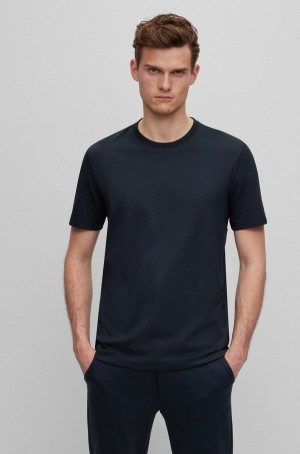 Camiseta Hugo Boss Algodon-jersey In A Regular Fit Hombre Azules Oscuro | 73195-MHNB