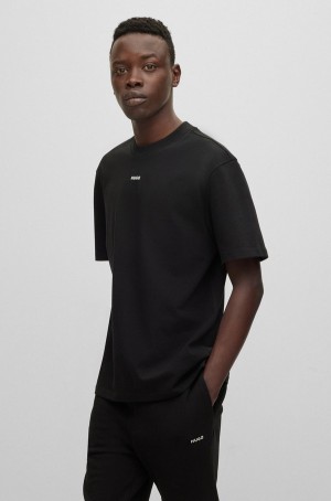 Camiseta Hugo Boss Algodon-jersey Relaxed-fit With Logo Print Hombre Negros | 97802-QBFZ