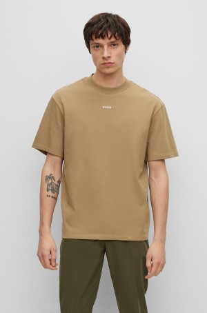 Camiseta Hugo Boss Algodon-jersey Relaxed-fit With Logo Print Hombre Marrom | 08125-PEAY