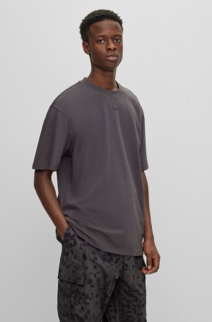 Camiseta Hugo Boss Algodon-jersey Relaxed-fit With Logo Print Hombre Grises Oscuro | 98250-YBIF