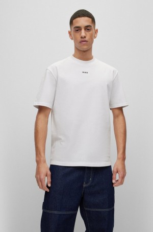 Camiseta Hugo Boss Algodon-jersey Relaxed-fit With Logo Print Hombre Blancos | 19273-KUMF