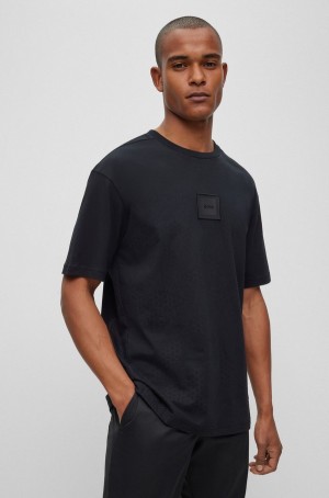 Camiseta Hugo Boss Algodon-jersey With Camouflage Print And Logo Badge Hombre Negros | 67485-FDOP
