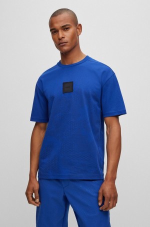Camiseta Hugo Boss Algodon-jersey With Camouflage Print And Logo Badge Hombre Azules | 86071-XLAF