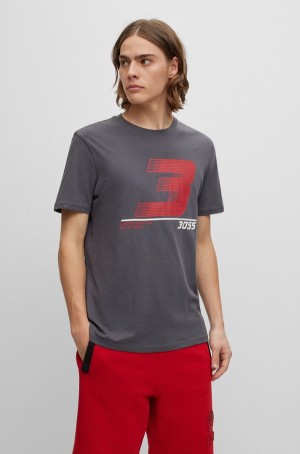 Camiseta Hugo Boss Algodon-jersey With Carreras-inspired Print Hombre Grises Oscuro | 01264-WGUR