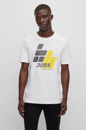Camiseta Hugo Boss Algodon-jersey With Carreras-inspired Print Hombre Blancos | 20458-PMAI