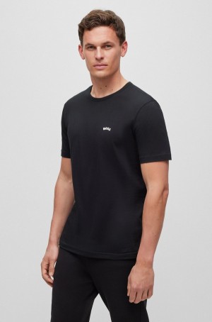 Camiseta Hugo Boss Algodon-jersey With Curved Logo Hombre Negros | 57408-BNUP