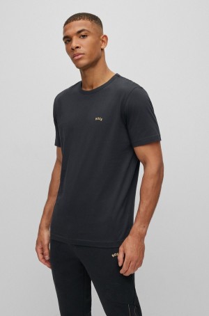 Camiseta Hugo Boss Algodon-jersey With Curved Logo Hombre Negros | 15284-NWRO