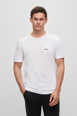 Camiseta Hugo Boss Algodon-jersey With Curved Logo Hombre Blancos | 17549-YKOG