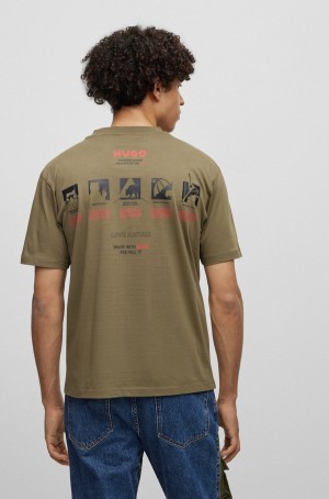 Camiseta Hugo Boss Algodon-jersey With Doodle Motifs Hombre Verdes Oscuro | 34928-FITH