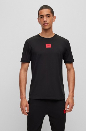 Camiseta Hugo Boss Algodon-jersey With Logo Label Hombre Negros | 74896-YOCP