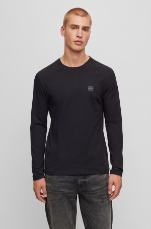 Camiseta Hugo Boss Algodon-jersey With Logo Patch Hombre Negros | 19425-RTFS