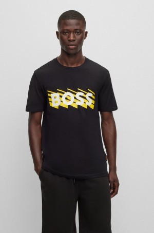 Camiseta Hugo Boss Algodon-jersey With Logo Detail Hombre Negros | 30967-BRSE