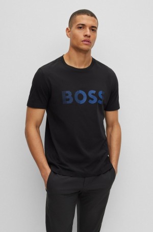 Camiseta Hugo Boss Algodon-jersey With Logo Artwork Hombre Negros | 63940-AZNG
