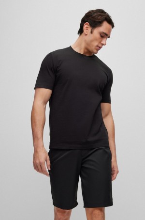 Camiseta Hugo Boss Algodon-jersey With Logo Collar Hombre Negros | 32801-YLTE