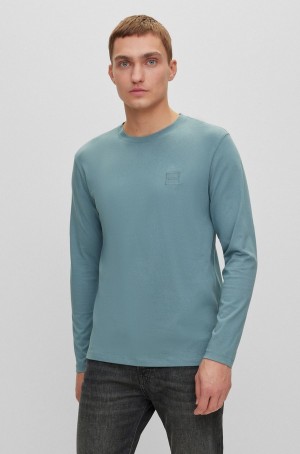 Camiseta Hugo Boss Algodon-jersey With Logo Patch Hombre Azules | 50147-HGUO