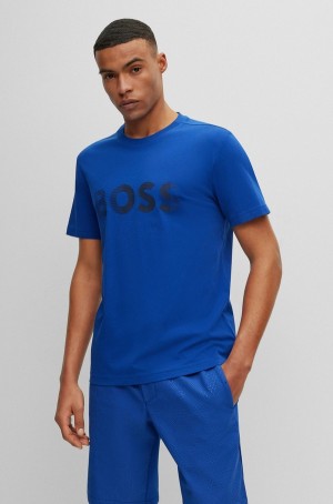 Camiseta Hugo Boss Algodon-jersey With Logo Artwork Hombre Azules | 08763-ZDVN