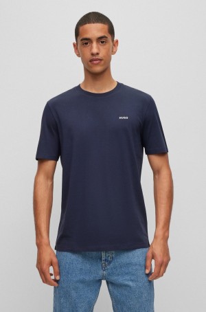 Camiseta Hugo Boss Algodon-jersey With Logo Print Hombre Azules Oscuro | 92346-SYLZ