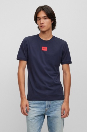 Camiseta Hugo Boss Algodon-jersey With Logo Label Hombre Azules Oscuro | 78610-BLIJ
