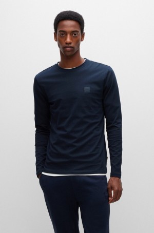 Camiseta Hugo Boss Algodon-jersey With Logo Patch Hombre Azules Oscuro | 04259-WQBC