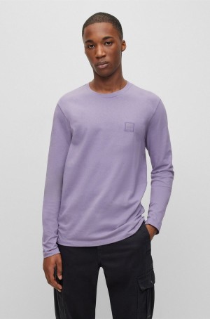 Camiseta Hugo Boss Algodon-jersey With Logo Patch Hombre Morados | 32798-AKWP