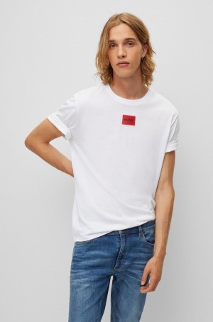 Camiseta Hugo Boss Algodon-jersey With Logo Label Hombre Blancos | 96821-KMSR