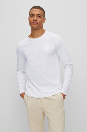 Camiseta Hugo Boss Algodon-jersey With Logo Patch Hombre Blancos | 68439-HSFZ