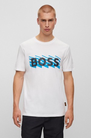 Camiseta Hugo Boss Algodon-jersey With Logo Detail Hombre Blancos | 64810-GDYA
