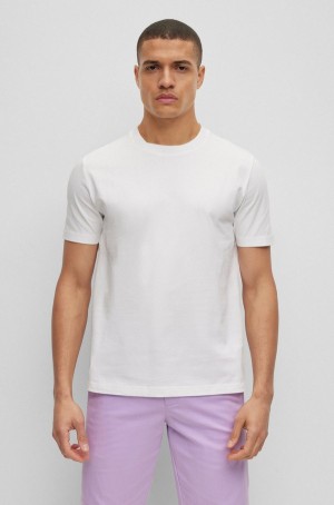 Camiseta Hugo Boss Algodon-jersey With Logo Collar Hombre Blancos | 53948-JMGP