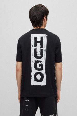 Camiseta Hugo Boss Algodon-jersey With Marker-inspired Logos Hombre Negros | 19648-WAVM