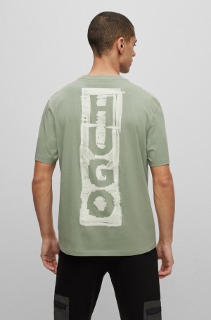 Camiseta Hugo Boss Algodon-jersey With Marker-inspired Logos Hombre Kaki | 86413-MGEV