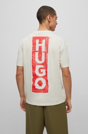 Camiseta Hugo Boss Algodon-jersey With Marker-inspired Logos Hombre Blancos | 93861-CPYK
