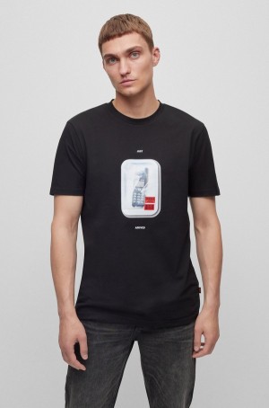 Camiseta Hugo Boss Algodon-jersey With New-season Artwork Hombre Negros | 01578-LUZM