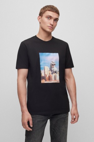 Camiseta Hugo Boss Algodon-jersey With New-season Artwork Hombre Negros | 95312-IBQY