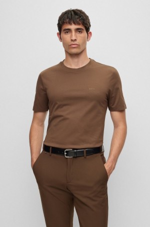 Camiseta Hugo Boss Algodon-jersey With Rubber-print Logo Hombre Marrom | 30946-CJVP